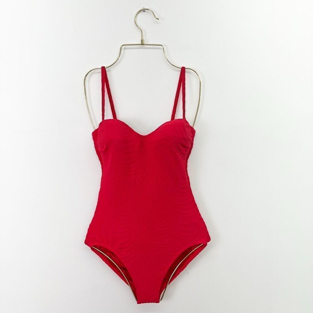 Gottex Women’s Red Liquid Jacquard Sweetheart Neckline One Piece Swimsuit